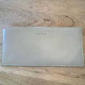 Truffle privacy clutch beige clay color large leather pouch clutch pebbled leath